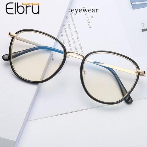 Elbru Retro Optical Glasses Art Decorative Glasses Frame Fashion Eye Protection Soft Flat Lens Plain Spectacles For Men Women