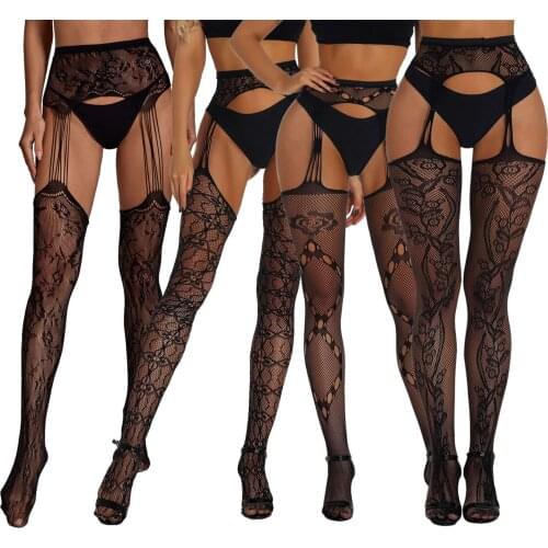 HOT SELLING Black Lace Fishnet Stockings Open Black Fishnet Crotch Tights Lace Sexy Hosiery Women Thigh High Stockings Pantyhose