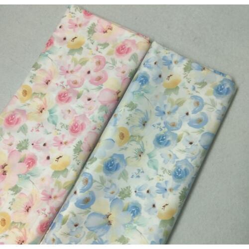 Graceful All Over Blue Pink Blooming Flower Printed 100% Cotton Fabric 50x160cm Floral Fabric Patchwork tecido TULLE flower Clot