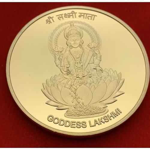 India Goddess Lakshmi China Gold Plated Coin Tai Chi Feng Shui Commemorative Coins