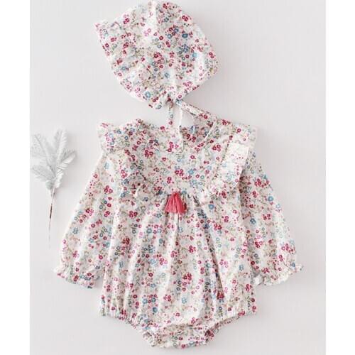 Baby Girl Romper + Hat 2020 Spring Baby Girl Clothes Floral Tassel Infant Romper CottonBaby Clothes For Girls Toddler Jumpsuit