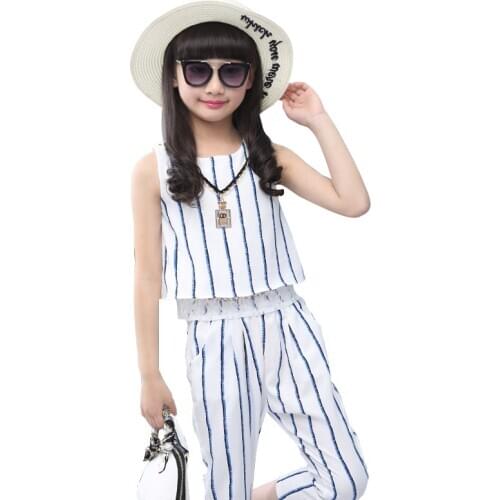 Child Girls Clothing Set Summer Clothes Suit For Girls Striped Casual Kids Clothing For 6 8 12 Years Teen Childrens Costume