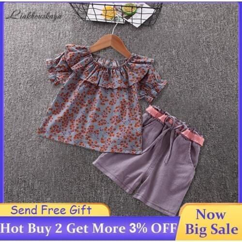 Baby Girls Clothing Set 2020 Summer Girls Round Neck Chiffon Floral Tops Casual Pants 2pcs Suits Children Elegant Cute Clothing