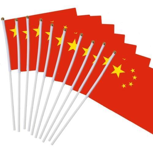 14x21cm 5pcs Small Chinese flag hand waving flags with Plastic Flagpoles Activity parade Sports Home Decoration NC005