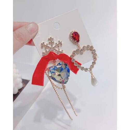 Fashion Bowknot Drop Earrings For Women Girls Crystal Snowflake Heart Pendientes Jewelry