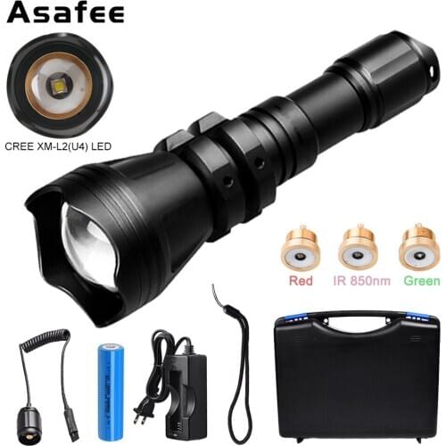Asafee B158 High Power Hunting Torch Cree XM-L2 U4 LED Hunting Flashlight Zoomable Hunting Torch with Battery and Charger