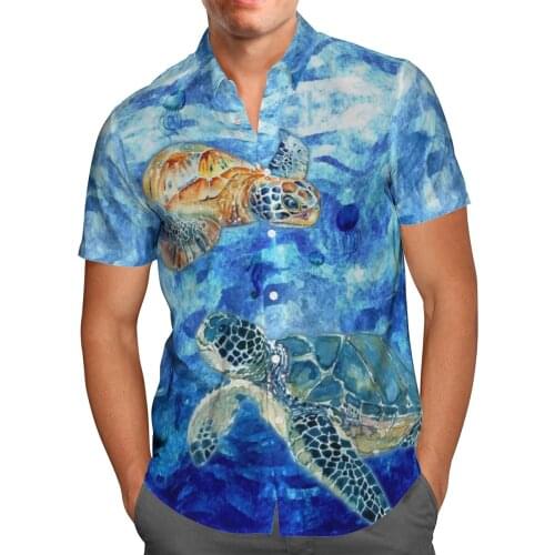 Sea Turtle 3D Beach Hawaiian 2021 Summer Mens Shirt Short Sleeve Shirt Streetwear Oversized 5XL Camisa Social Chemise Homme-133