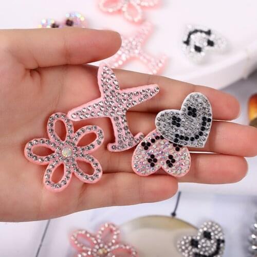 3D Stick-On Patches Flower Heart Rhinestone Smile Face Patches for Jackets Appliques Cheap Clothes Parches