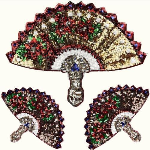 Sew On Embroidered Sequins Patch Applique Parent-child Fan Shape Patches Lentejuelas For Clothes Diy Decoration
