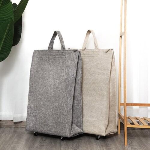 Non-Woven Travel Bag Folding Storage Bag With Pulley Outdoor Suitcase Space Save