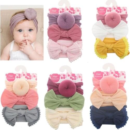 3Pcs/Set Solid Color Soft Nylon Elastic Baby Headband Bows Knotted Newborn Baby Girl Headbands Hair Accessories Girls Haarband