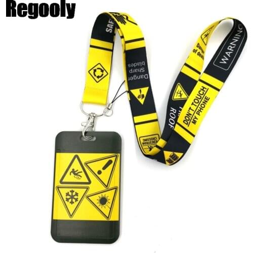 Caution Warning signs Creative Lanyard Card Holder Student Hanging Neck Phone Lanyard Badge Subway Access Card Holder Accessorie