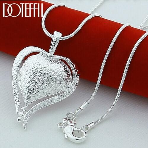 DOTEFFIL 925 Sterling Silver Heart Pendant Necklace 18 inch Snake Chain For Woman Wedding Engagement Party Charm Jewelry
