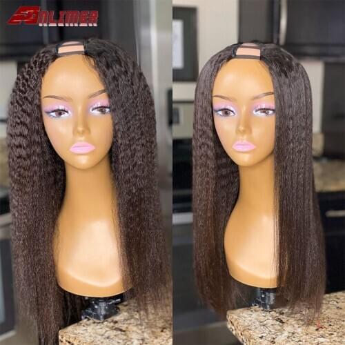 Kinky Straight U Part Wig Human Hair Wigs Brazilian Remy Hair 150 Density Italian Yaki Straight Middle Part Wigs Full End