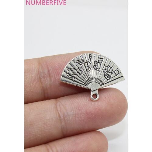 25pcs/ 24*17mm fan Charms, Antique silver tone Folding fan charm pendants for diy Jewelry Making