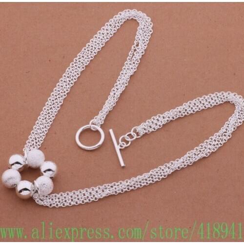 Silver Plated Necklace, Silver Plated fashion jewelry Multi-line dichroic beads /envanfca boxakgea AN470