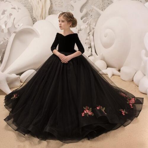 Girls Christmas Dress Size 8 Kids Girls Dresses 2018 for 10 Years Girls Party Black Dress Kids Bridesmaid for Children