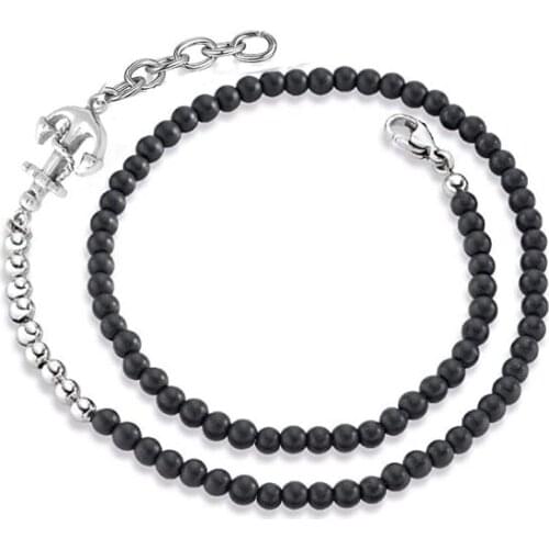 Runda Fashion Mens Beaded Bracelet Stainless Steel Anchor Bracelets Jewelry