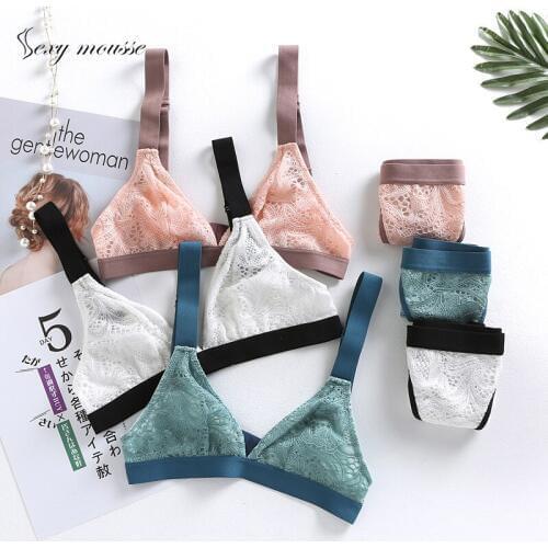 Sexy mousse Bra and panties set for womens lingerie No steel ring girl ultra-thin bra set transparent lace underwear set sloth