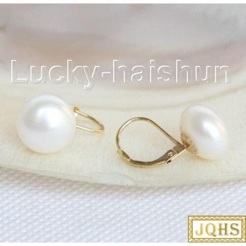 Natural stud 10mm white freshwater pearls beads Earrings post j10760