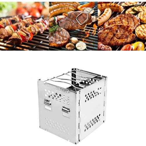 Foldable Multi-function Stainless Steel Camping Stove BBQ Oven Cooker Potable Wood Burning Stoves for Picnic BBQ Camp Hiking