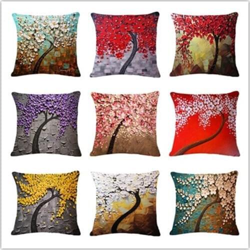 Modern Home Decorative throw pillows case painting tree cotton linen cushion cover for sofa home decor funda cojines 3D