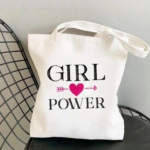 Shopper Girl Power Heart Love Sister Feminism Bag Harajuku women Shopping Bag Canvas Shopper Bag Tote Bag Shoulder Lady Bag