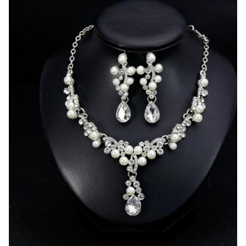 Bridal Wedding Jewelry Sets Crystal pearl Dangle Earrings Necklace For Girls Women Prom Party Drass Accessories
