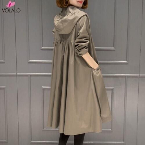 Spring And Summer New Hooded Straight Trench Coat Womens Long Loose Size Joker Coat Zipper Womens Trench Coat
