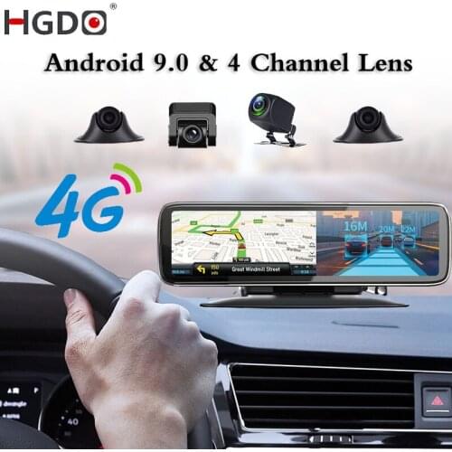 2021 HGDO Car DVR 4 Channel Lens Android 9.0 Dashboard Camera Video Recorder HD Rearview Mirror Dash Cam Auto registrar Dvrs