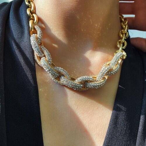 Punk Trendy Rhinestone Zircon Thick Chain Choker Necklaces for Women Vintage Geometric Neck Chocker Collar Jewelry Gift XR2710