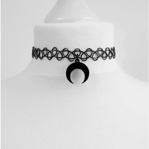 Goth Tattoo Inverted Crescent Stretchy Choker Witch Necklace Punk Jewelry Women Wedding Gift Fashion Statement Chain Pendant