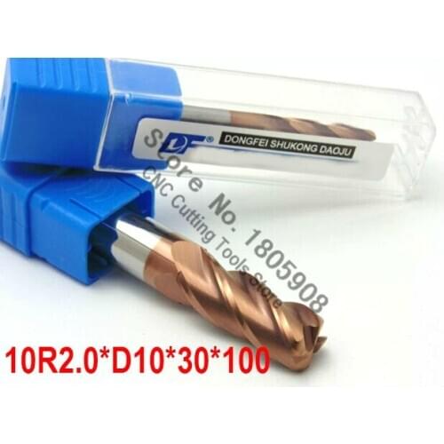 1PCS 10R2.0*30*100 Titanium yellow Long 10mm Cemented Carbide Corner Radius endmill CNC router bit milling cutter tool