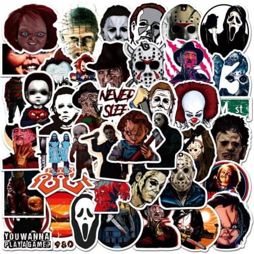 10/30/50Pcs Mixed Horror Movie Character Stickers Freddy Krueger Stickers For Refrigerator Motorcycle Laptop Luggage Toy Guita