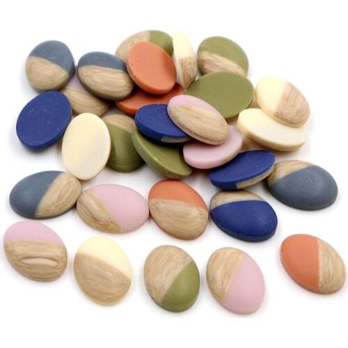 10x14mm 13x18mm 40pcs/Lot Oval Wood grain Frosted imitation leather Style Mix Color Flat back Resin Cabochons Cameo Button