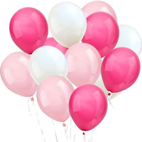 12pcs 12inch Matte Pure Pink Rose White Balloon Baby Shower Round Art Wedding Birthday Party Decoration Romantic Balloons Toys