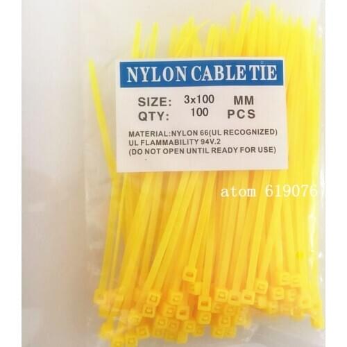 200 PCS 100mm x 3mm yellow Nylon Cable Ties 3 100