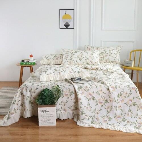 Luxury Chic Fresh floral bed cover Premium Ultra Soft 100% Cotton bedsread Set pillow shams All Season Stylish Bedding 3/5pcs