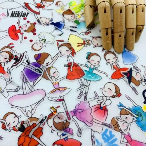 45 Sheets Cute Cartoon Ballet Girl Transparent Sticker Handmade Diary Scrapbooking Label Collage Kawaii Stationery Decoration