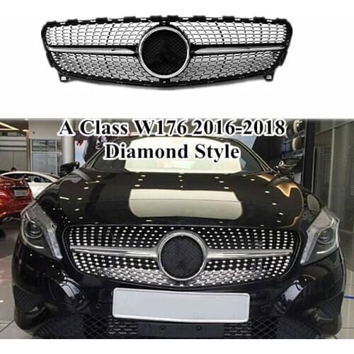 Car Styling ABS Black Silver Kidney Grille For M-ercedes A Class W176 A180 A200 A260 A45 2016 2017 2018 Diamond Grill Grilles