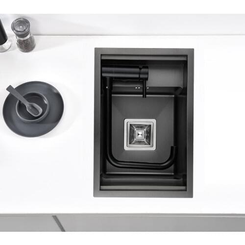 Stainless Steel Manual Single Slot Black Counter Invisible Kitchen Sink Nakajima Small Sink Balcony Pool Hidden Sink 40x35cm