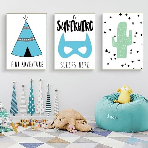 Kids Bedroom Decoration Picture Cartoon Cactus Adventure Canvas Painting Nordic Posters and Prints Wall Art for Baby Nursery