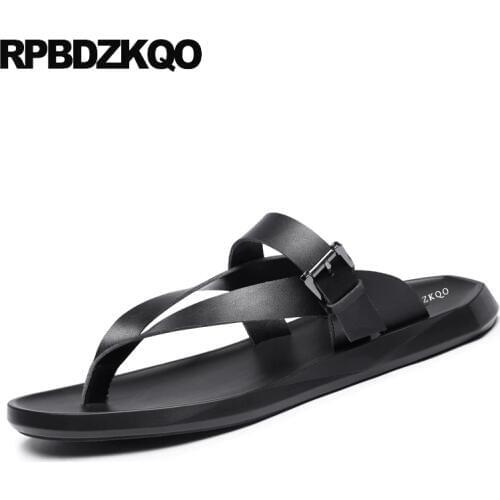 Designer slides strap shoes waterproof mens sandals 2019 summer outdoor soft leather famous brand flip flop slippers water black