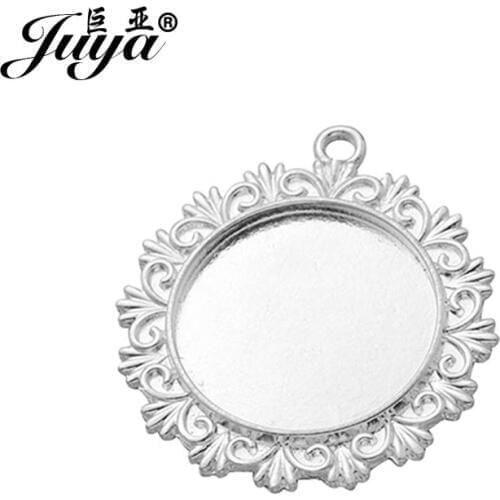 JUYA 10pcs/lot 30mm Inner Size Cabochon Bezel Base Setting Zinc Alloy Pendant Necklace DIY Making Findings Handmade Accessories