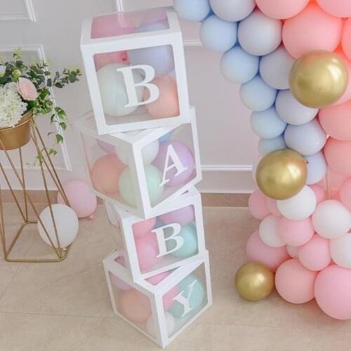 Name Balloon Box Baby Shower Decorations Transparent Balloons Birthday Box Party Decor First Girl Boy Babyshower Party Supplies