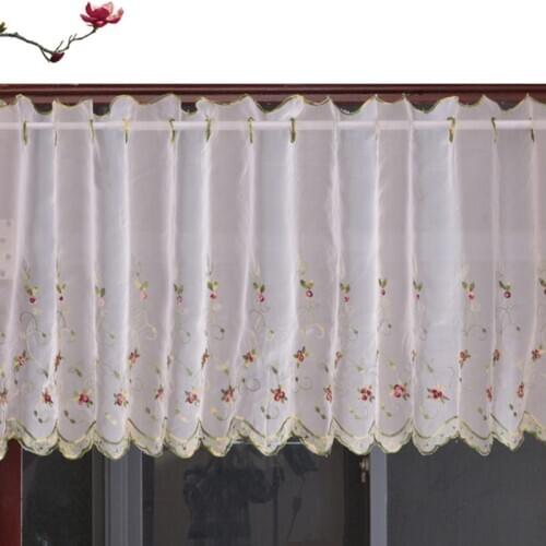 Embroidered Floral Short Curtains For Kitchen Valance Pelmet Voile Curtains For Living Room Bedroom Door Window Blinds