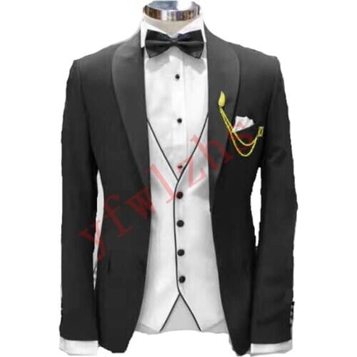 Handsome Groomsmen Shawl Lapel Groom Tuxedos Wedding Dress Men Suits Blazer Prom Dinner (Jacket+Pants+Tie+Vest) A723