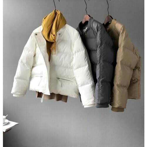 Woman Winter Short Jacket 2020 Fashion Korean Zipper Long Sleeve White Simple Ladies Down Cotton Coat Ladies Parkas Clothes M444