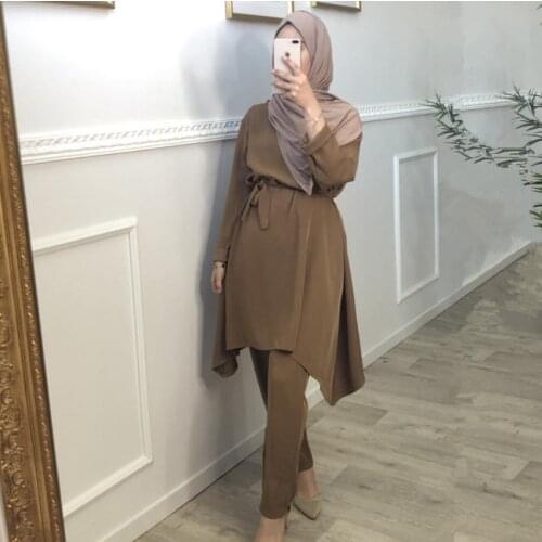 2 Pieces muslim suits Hijab Muslim sets female Kaftan Islamic Clothing Grote Maten Dames Kleding Ensemble Femme Musulmane F1701