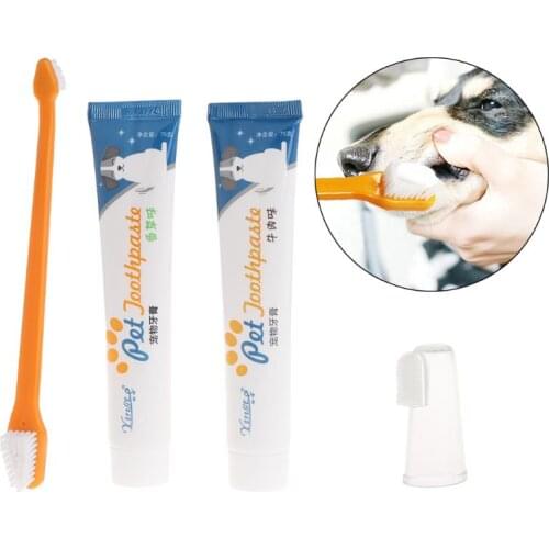 3 Pcs Pet Toothpaste Toothbrush Set Teeth Hygiene Oral Care Kit Cat Dog Puppy Cleaning Supplies